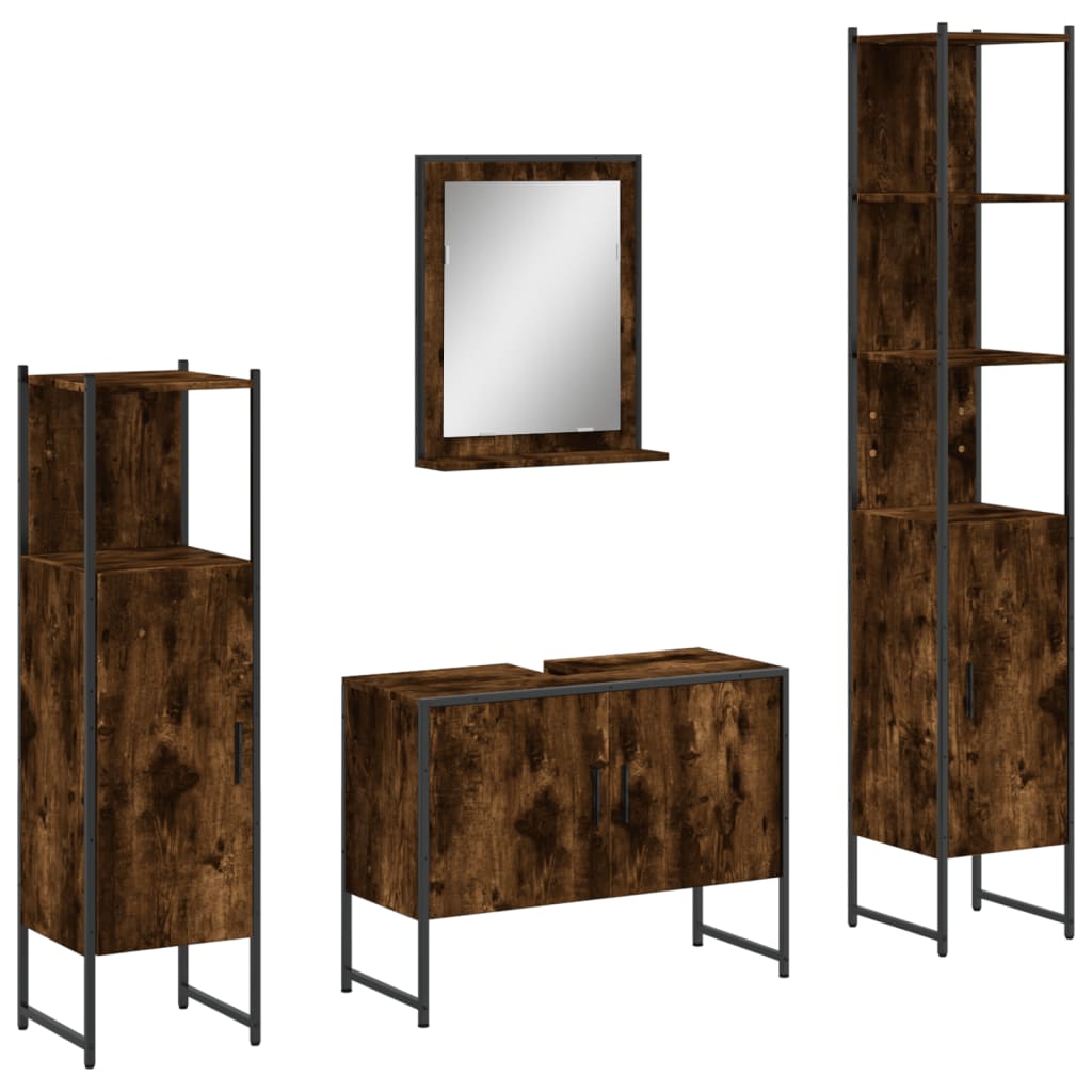 Set Mobili da Bagno 4 pz Rovere Fumo in Legno Multistrato | homemem39