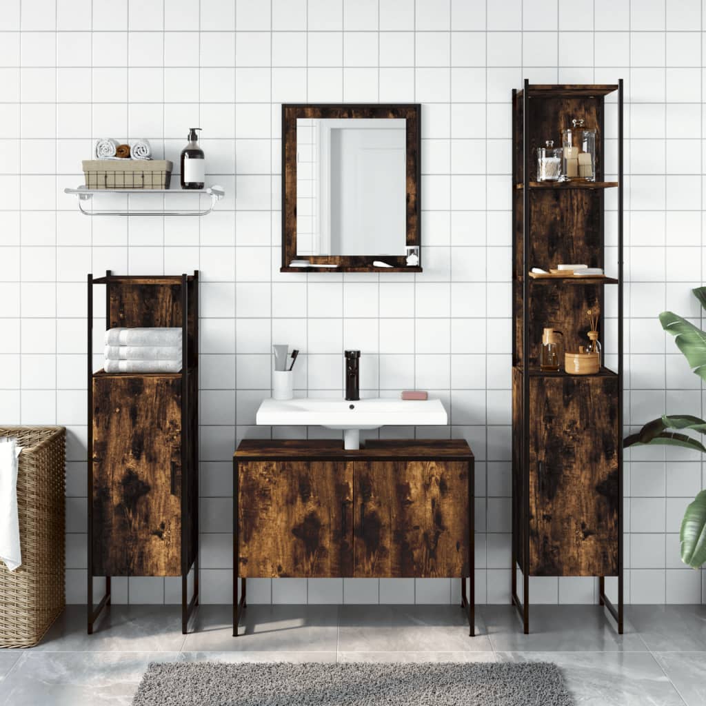 Set Mobili da Bagno 4 pz Rovere Fumo in Legno Multistrato | homemem39