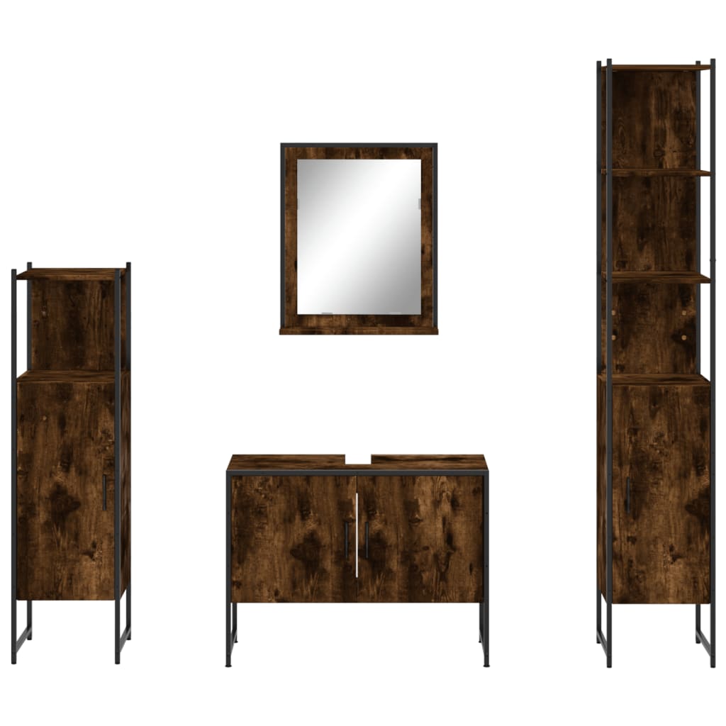 Set Mobili da Bagno 4 pz Rovere Fumo in Legno Multistrato | homemem39