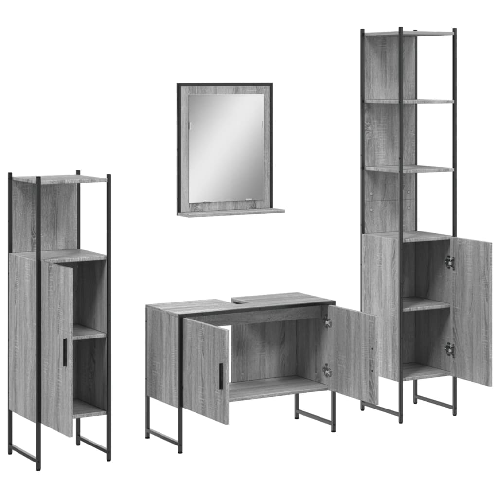 Set Mobili da Bagno 4 pz Grigio Sonoma in Legno Multistrato | homemem39