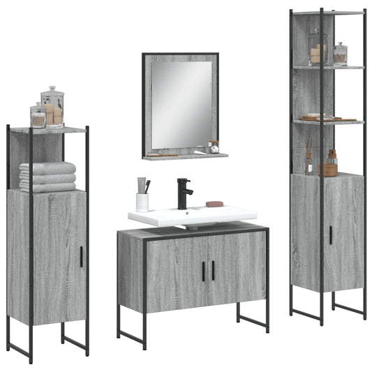 Set Mobili da Bagno 4 pz Grigio Sonoma in Legno Multistrato | homemem39