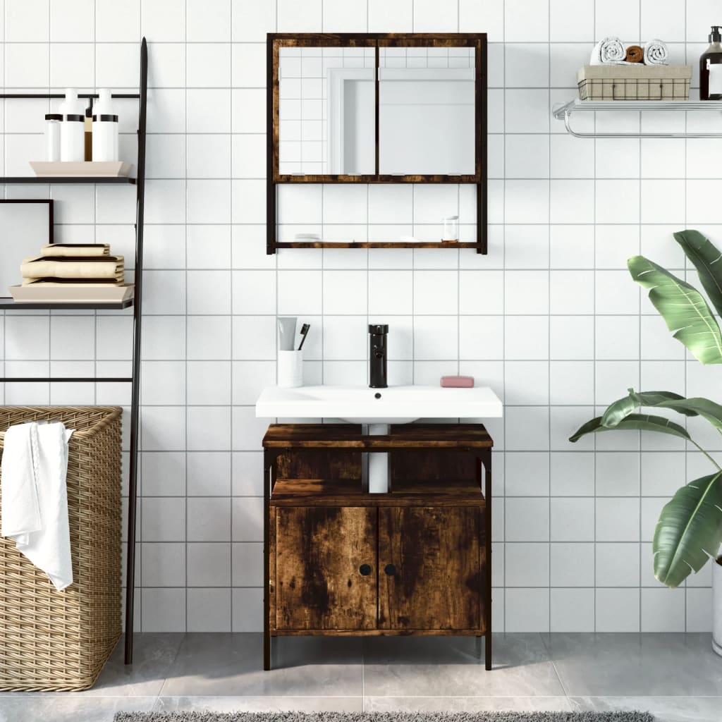 Set Mobili da Bagno 2 pz Rovere Fumo in Legno Multistrato | homemem39