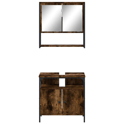 Set Mobili da Bagno 2 pz Rovere Fumo in Legno Multistrato | homemem39