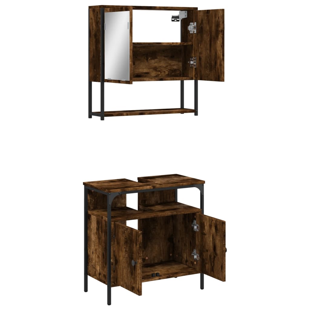 Set Mobili da Bagno 2 pz Rovere Fumo in Legno Multistrato | homemem39