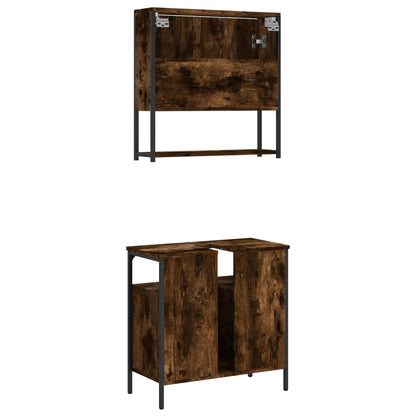 Set Mobili da Bagno 2 pz Rovere Fumo in Legno Multistrato | homemem39