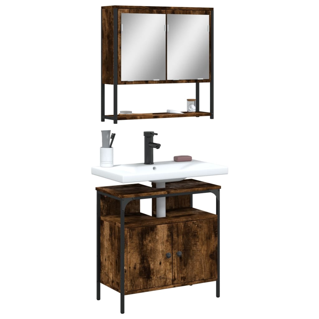 Set Mobili da Bagno 2 pz Rovere Fumo in Legno Multistrato | homemem39