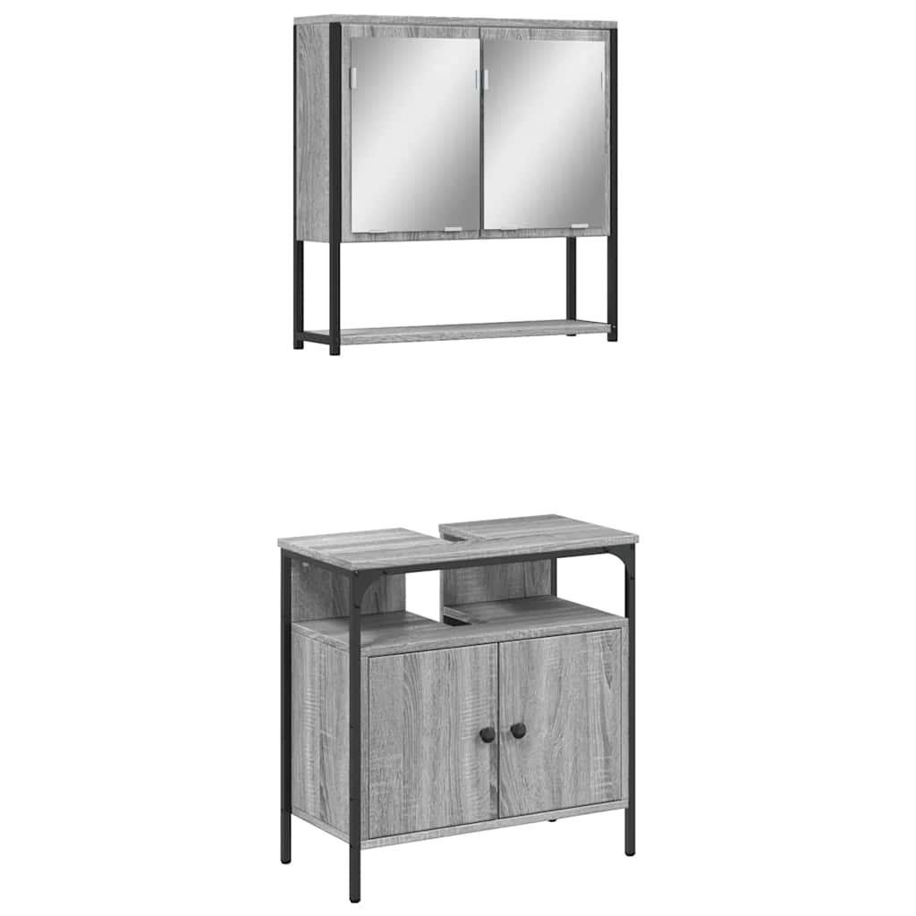 Set Mobili da Bagno 2 pz Grigio Sonoma in Legno Multistrato | homemem39