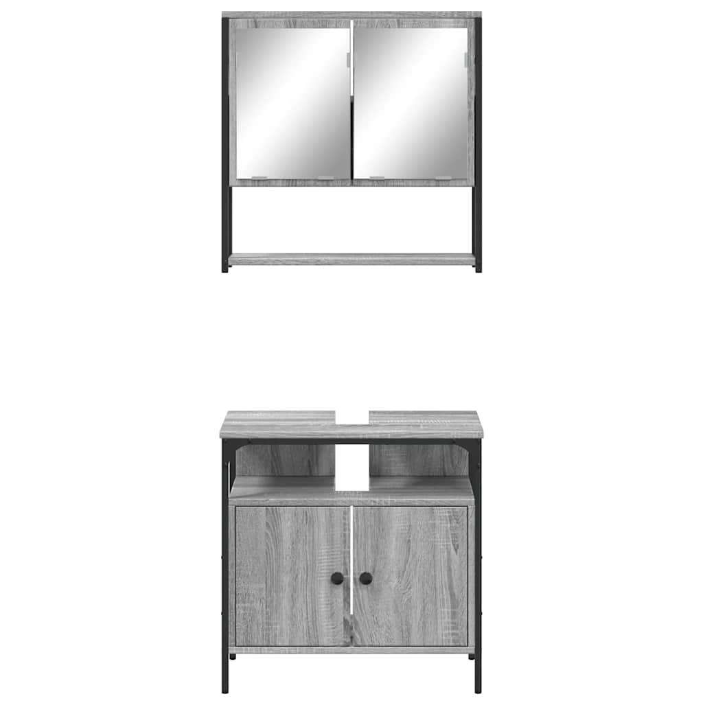 Set Mobili da Bagno 2 pz Grigio Sonoma in Legno Multistrato | homemem39