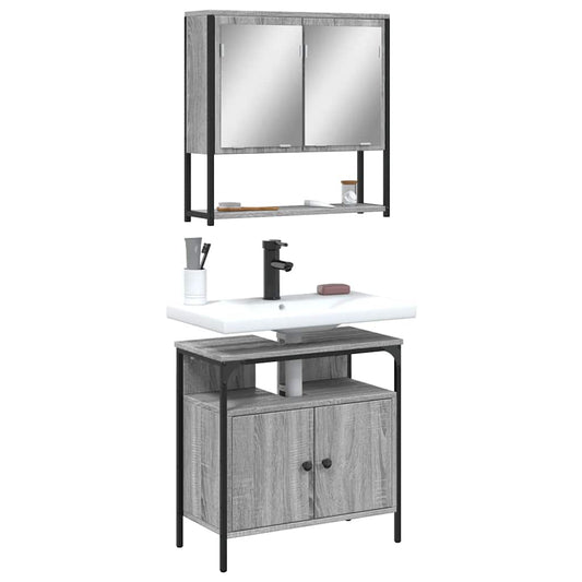 Set Mobili da Bagno 2 pz Grigio Sonoma in Legno Multistrato | homemem39