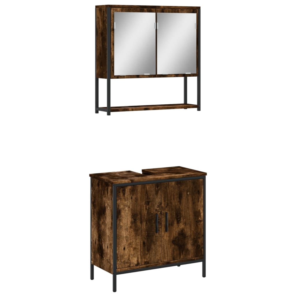 Set Mobili da Bagno 2 pz Rovere Fumo in Legno Multistrato | homemem39