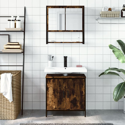 Set Mobili da Bagno 2 pz Rovere Fumo in Legno Multistrato | homemem39