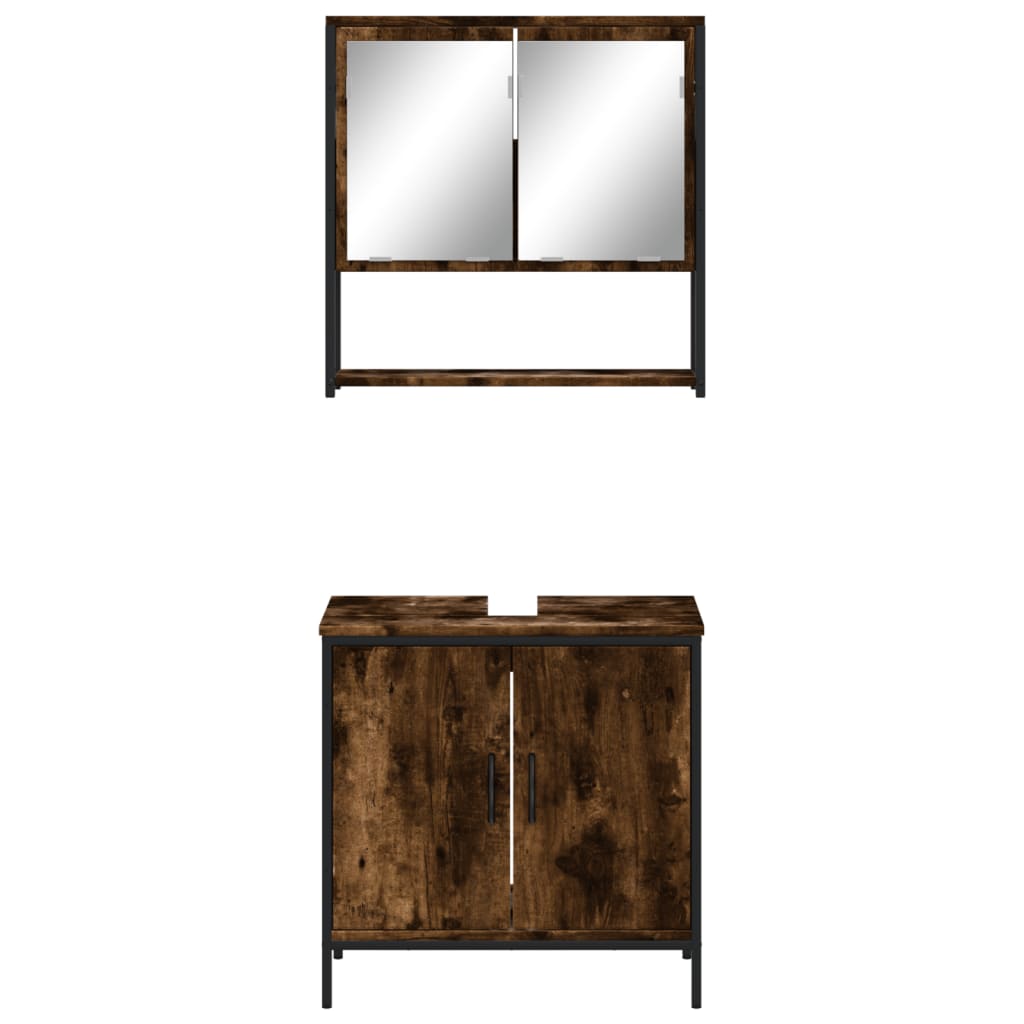 Set Mobili da Bagno 2 pz Rovere Fumo in Legno Multistrato | homemem39