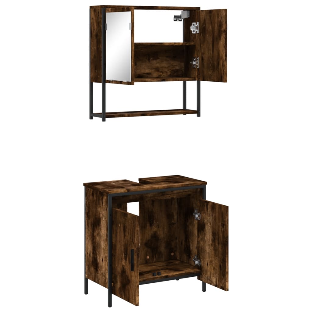 Set Mobili da Bagno 2 pz Rovere Fumo in Legno Multistrato | homemem39