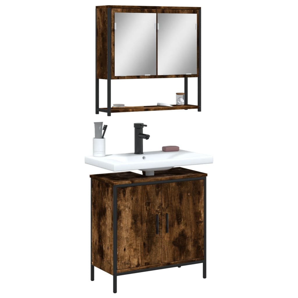 Set Mobili da Bagno 2 pz Rovere Fumo in Legno Multistrato | homemem39