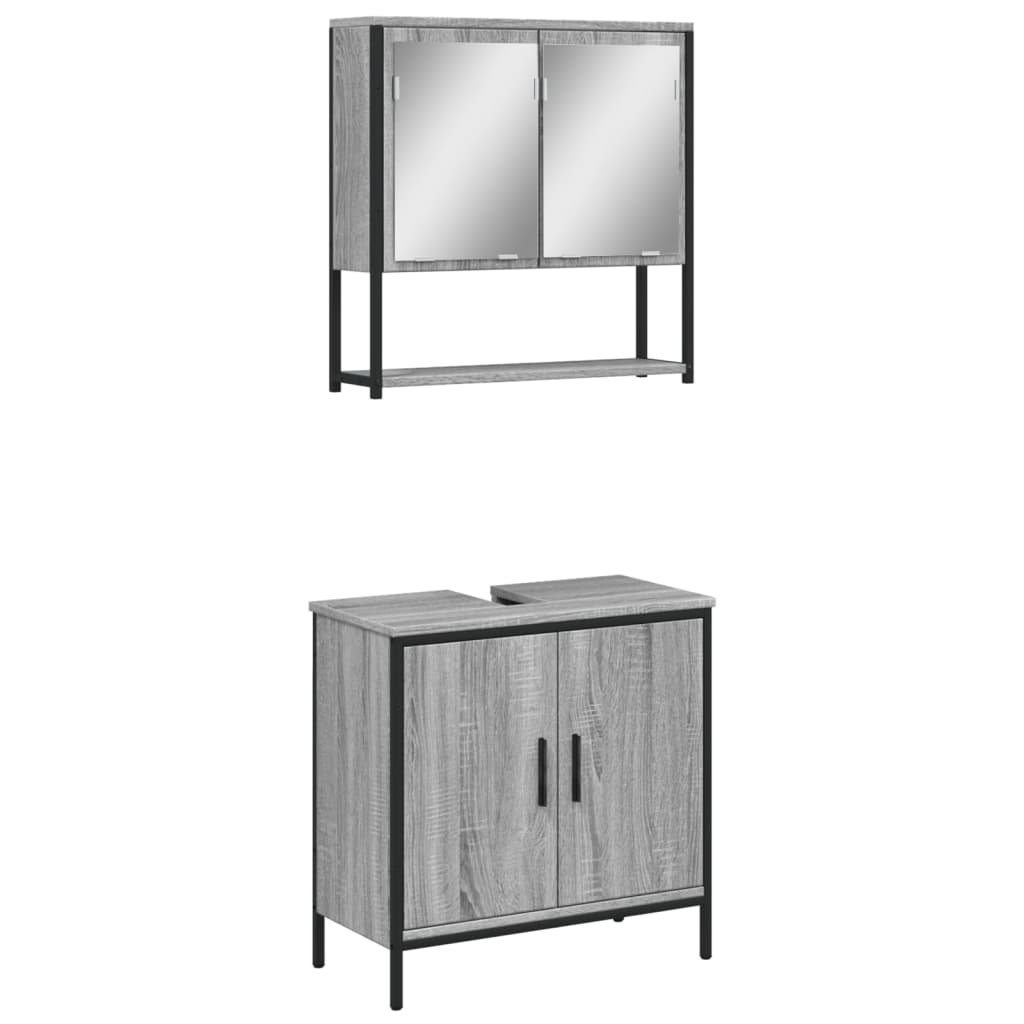 Set Mobili da Bagno 2 pz Grigio Sonoma in Legno Multistrato | homemem39