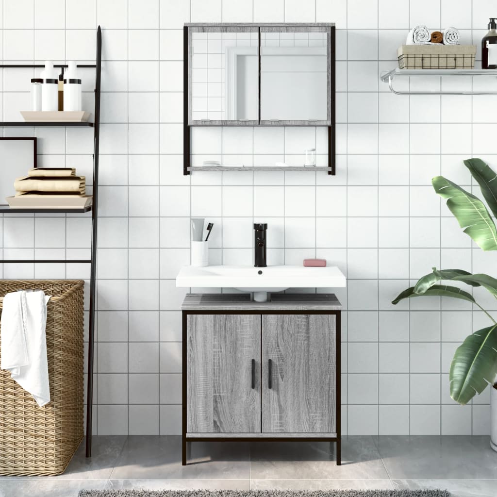 Set Mobili da Bagno 2 pz Grigio Sonoma in Legno Multistrato | homemem39
