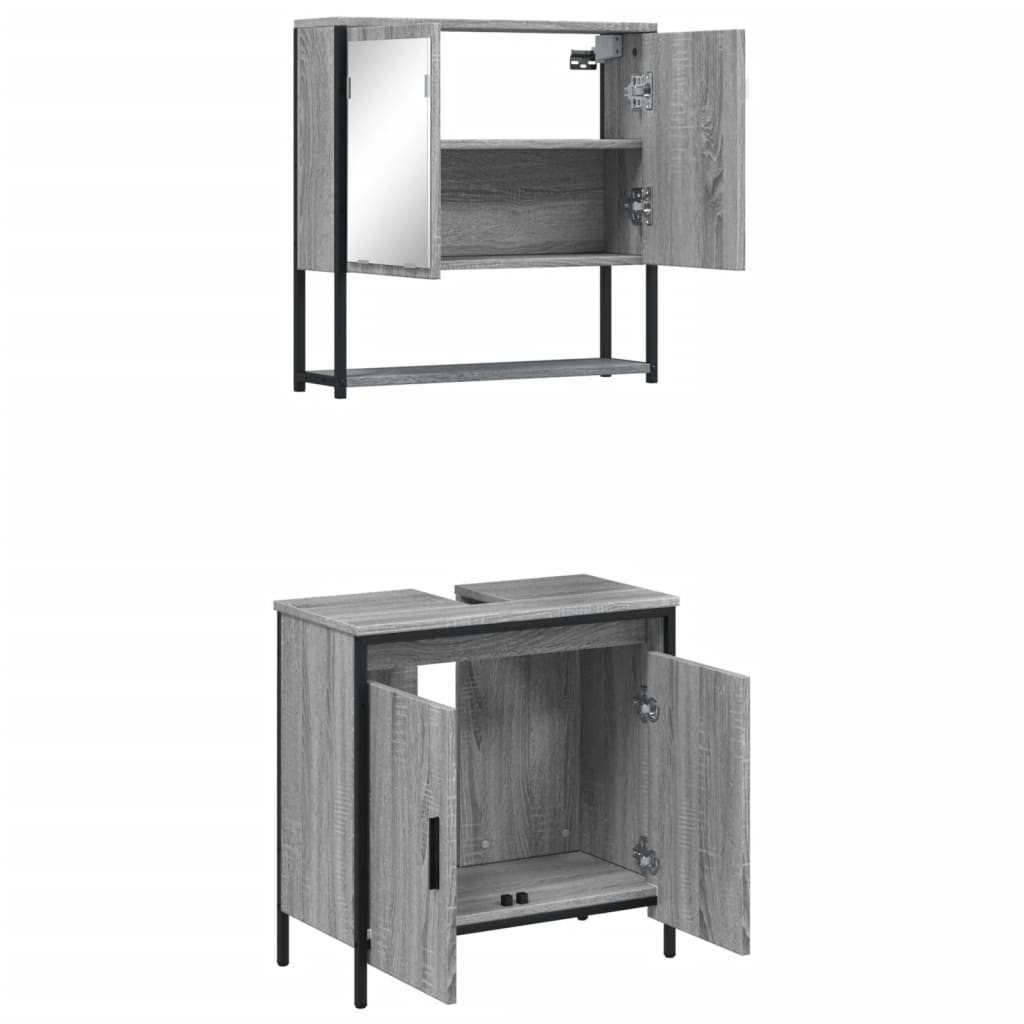 Set Mobili da Bagno 2 pz Grigio Sonoma in Legno Multistrato | homemem39