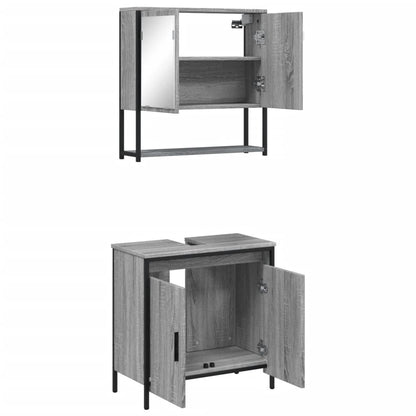 Set Mobili da Bagno 2 pz Grigio Sonoma in Legno Multistrato | homemem39