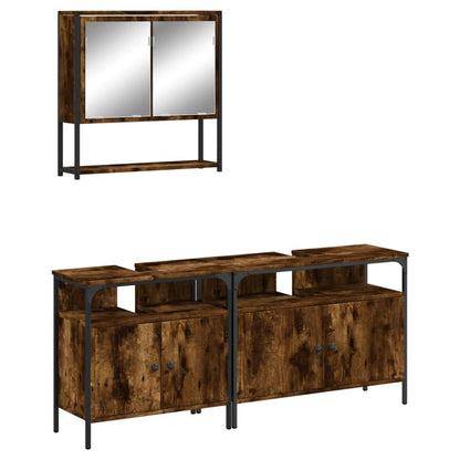 Set Mobili da Bagno 3 pz Rovere Fumo in Legno Multistrato | homemem39