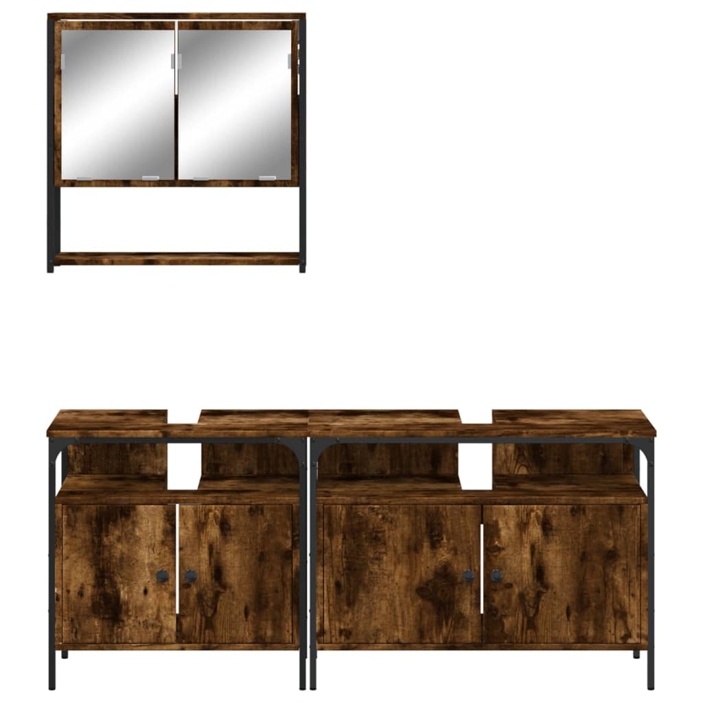 Set Mobili da Bagno 3 pz Rovere Fumo in Legno Multistrato | homemem39