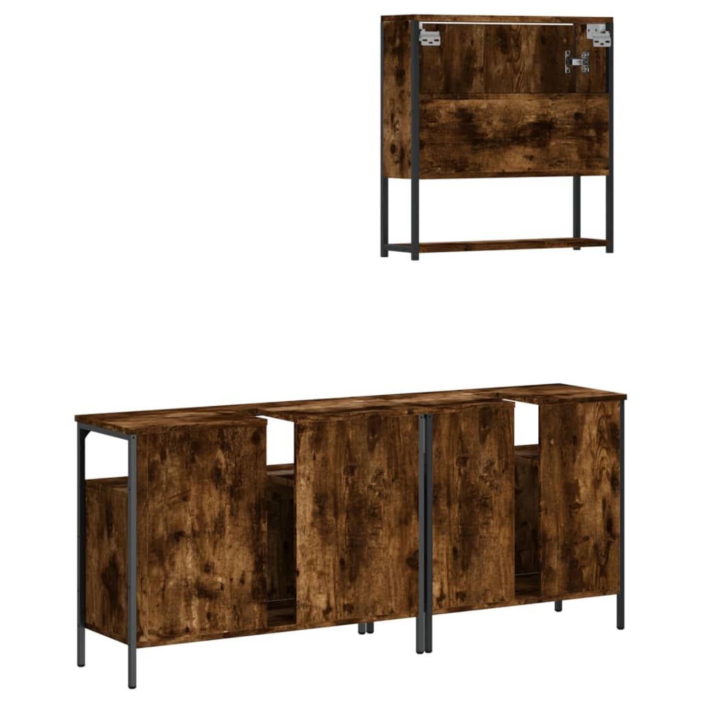 Set Mobili da Bagno 3 pz Rovere Fumo in Legno Multistrato | homemem39