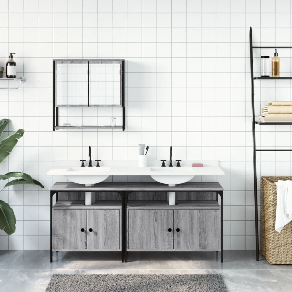 Set Mobili da Bagno 3 pz Grigio Sonoma in Legno Multistrato | homemem39