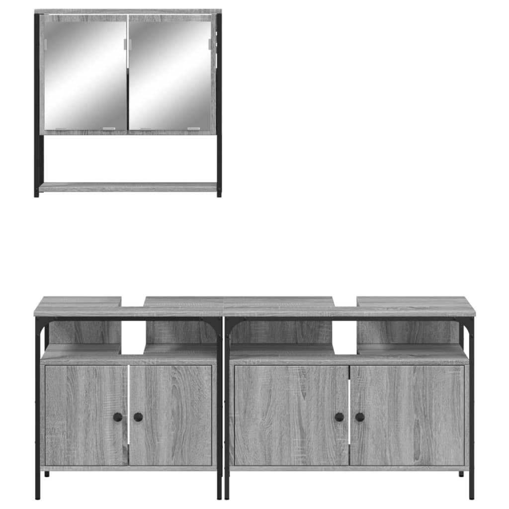 Set Mobili da Bagno 3 pz Grigio Sonoma in Legno Multistrato | homemem39