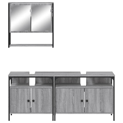 Set Mobili da Bagno 3 pz Grigio Sonoma in Legno Multistrato | homemem39