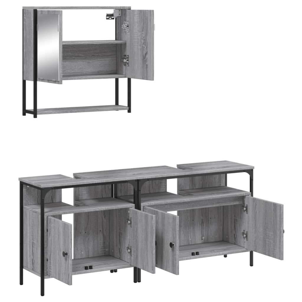 Set Mobili da Bagno 3 pz Grigio Sonoma in Legno Multistrato | homemem39