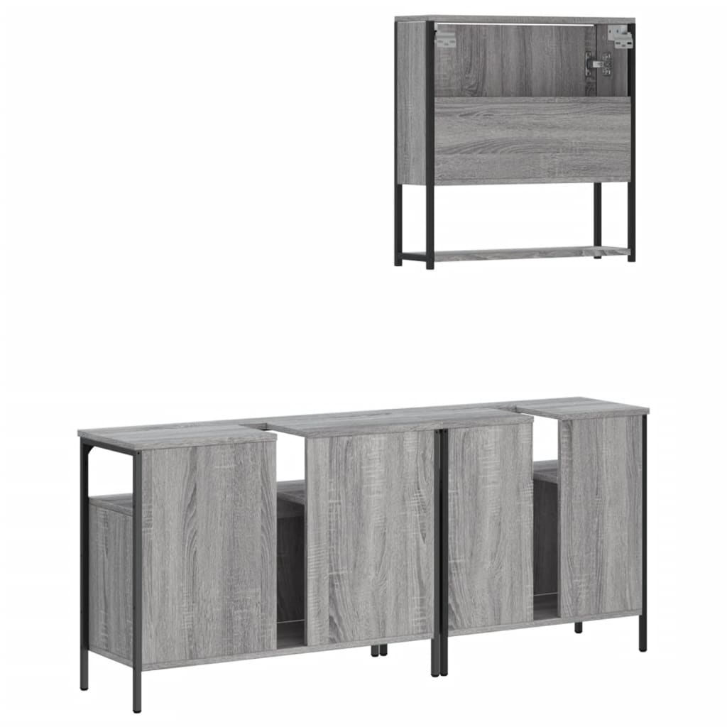Set Mobili da Bagno 3 pz Grigio Sonoma in Legno Multistrato | homemem39