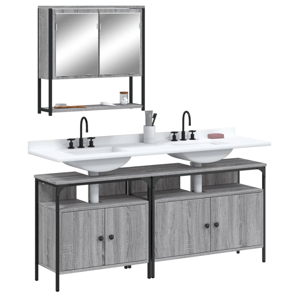 Set Mobili da Bagno 3 pz Grigio Sonoma in Legno Multistrato | homemem39