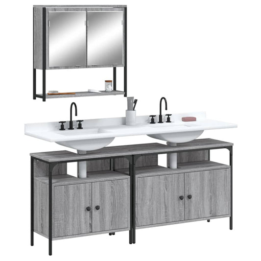 Set Mobili da Bagno 3 pz Grigio Sonoma in Legno Multistrato | homemem39