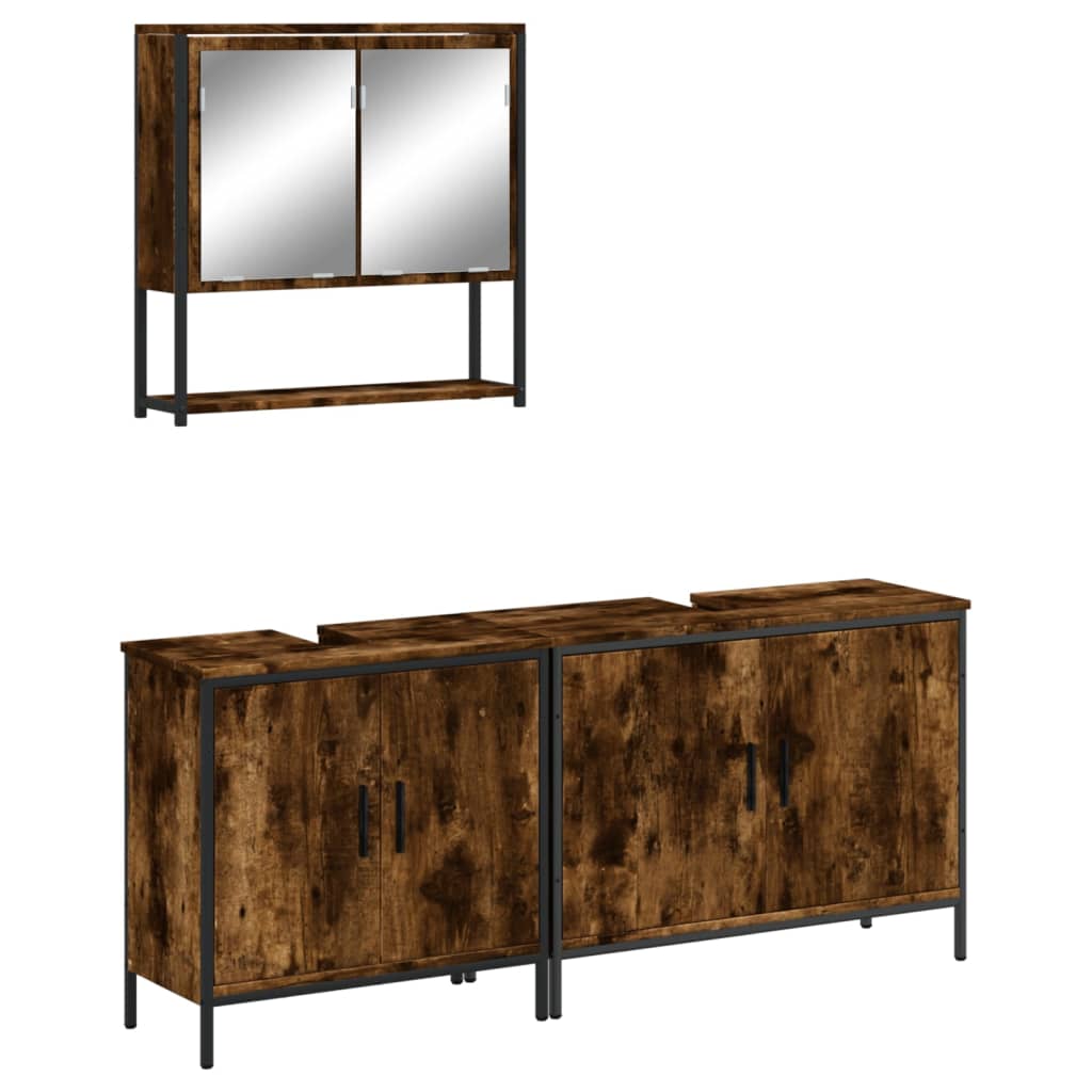 Set Mobili da Bagno 3 pz Rovere Fumo in Legno Multistrato | homemem39