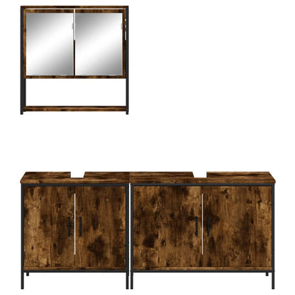 Set Mobili da Bagno 3 pz Rovere Fumo in Legno Multistrato | homemem39