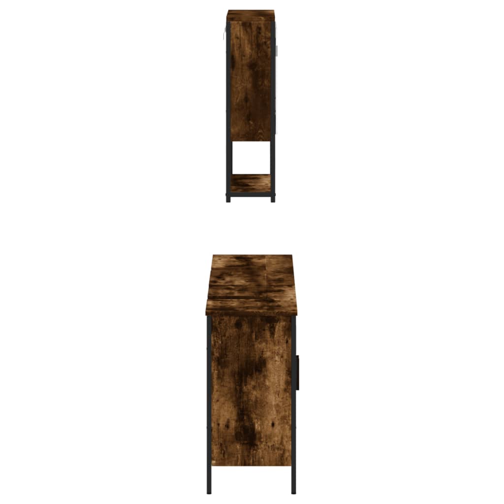 Set Mobili da Bagno 3 pz Rovere Fumo in Legno Multistrato
