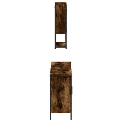 Set Mobili da Bagno 3 pz Rovere Fumo in Legno Multistrato