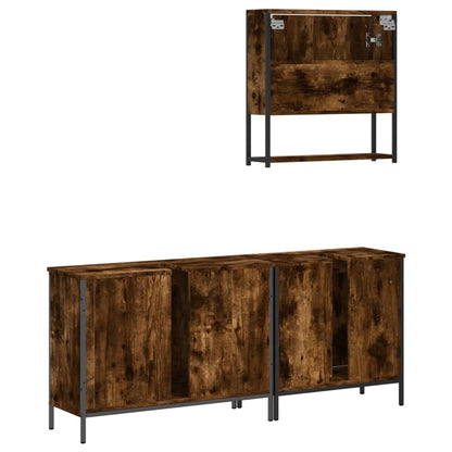 Set Mobili da Bagno 3 pz Rovere Fumo in Legno Multistrato | homemem39
