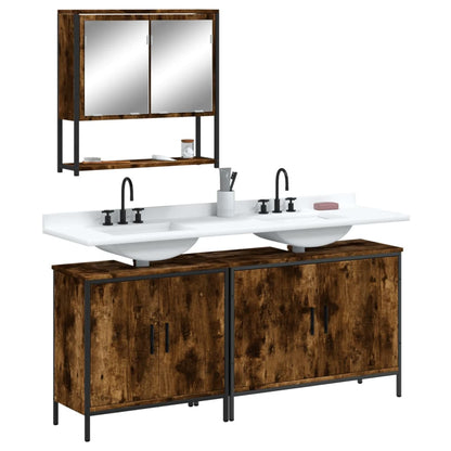 Set Mobili da Bagno 3 pz Rovere Fumo in Legno Multistrato | homemem39