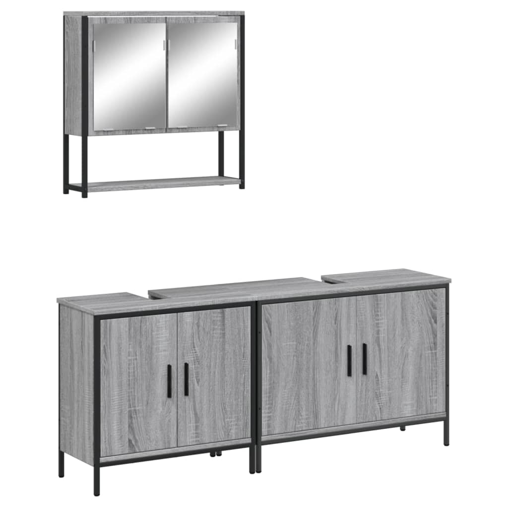 Set Mobili da Bagno 3 pz Grigio Sonoma in Legno Multistrato | homemem39