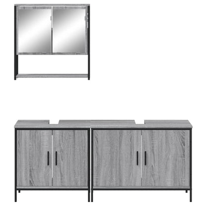 Set Mobili da Bagno 3 pz Grigio Sonoma in Legno Multistrato | homemem39