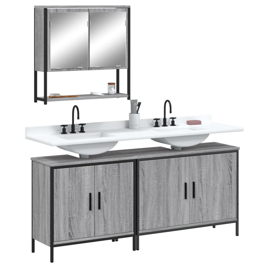 Set Mobili da Bagno 3 pz Grigio Sonoma in Legno Multistrato | homemem39