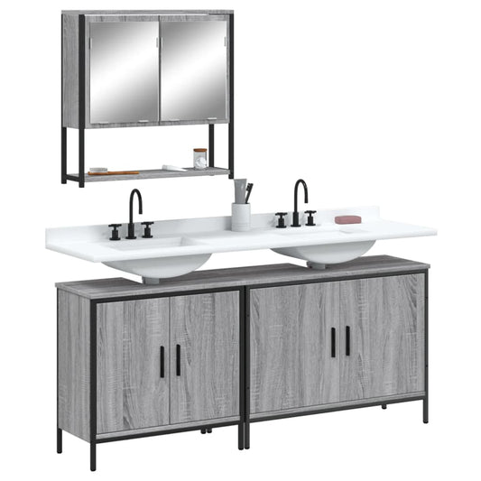 Set Mobili da Bagno 3 pz Grigio Sonoma in Legno Multistrato | homemem39