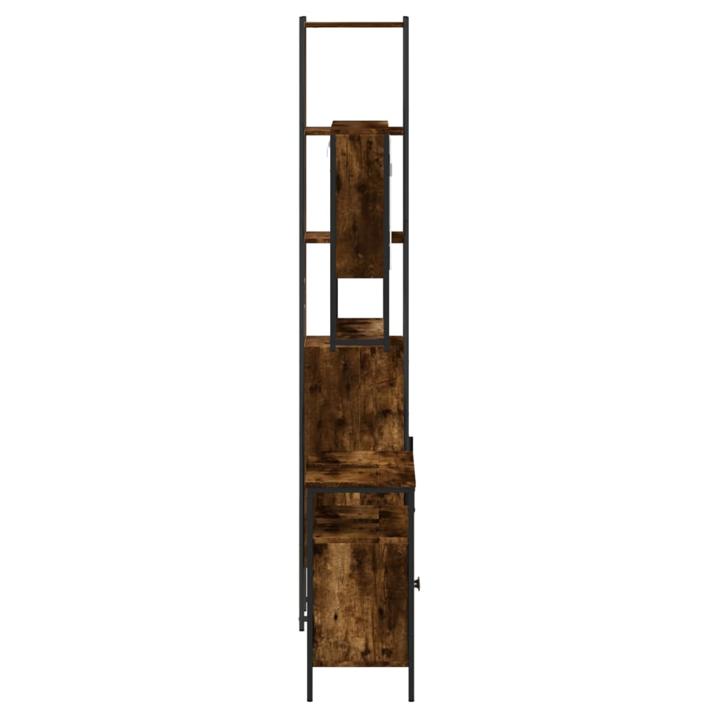 Set Mobili da Bagno 3 pz Rovere Fumo in Legno Multistrato