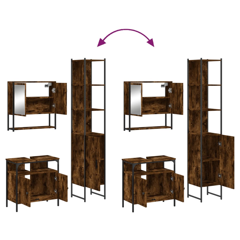 Set Mobili da Bagno 3 pz Rovere Fumo in Legno Multistrato