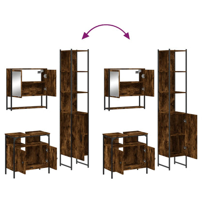 Set Mobili da Bagno 3 pz Rovere Fumo in Legno Multistrato
