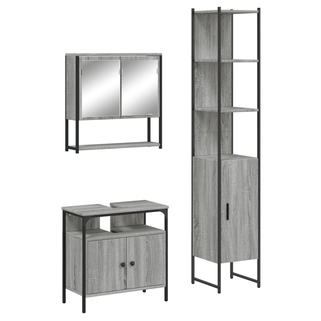 Set Mobili da Bagno 3 pz Grigio Sonoma in Legno Multistrato | homemem39