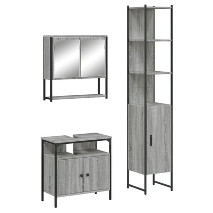 Set Mobili da Bagno 3 pz Grigio Sonoma in Legno Multistrato | homemem39