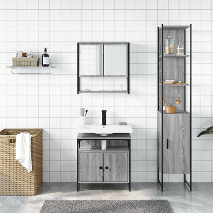 Set Mobili da Bagno 3 pz Grigio Sonoma in Legno Multistrato | homemem39