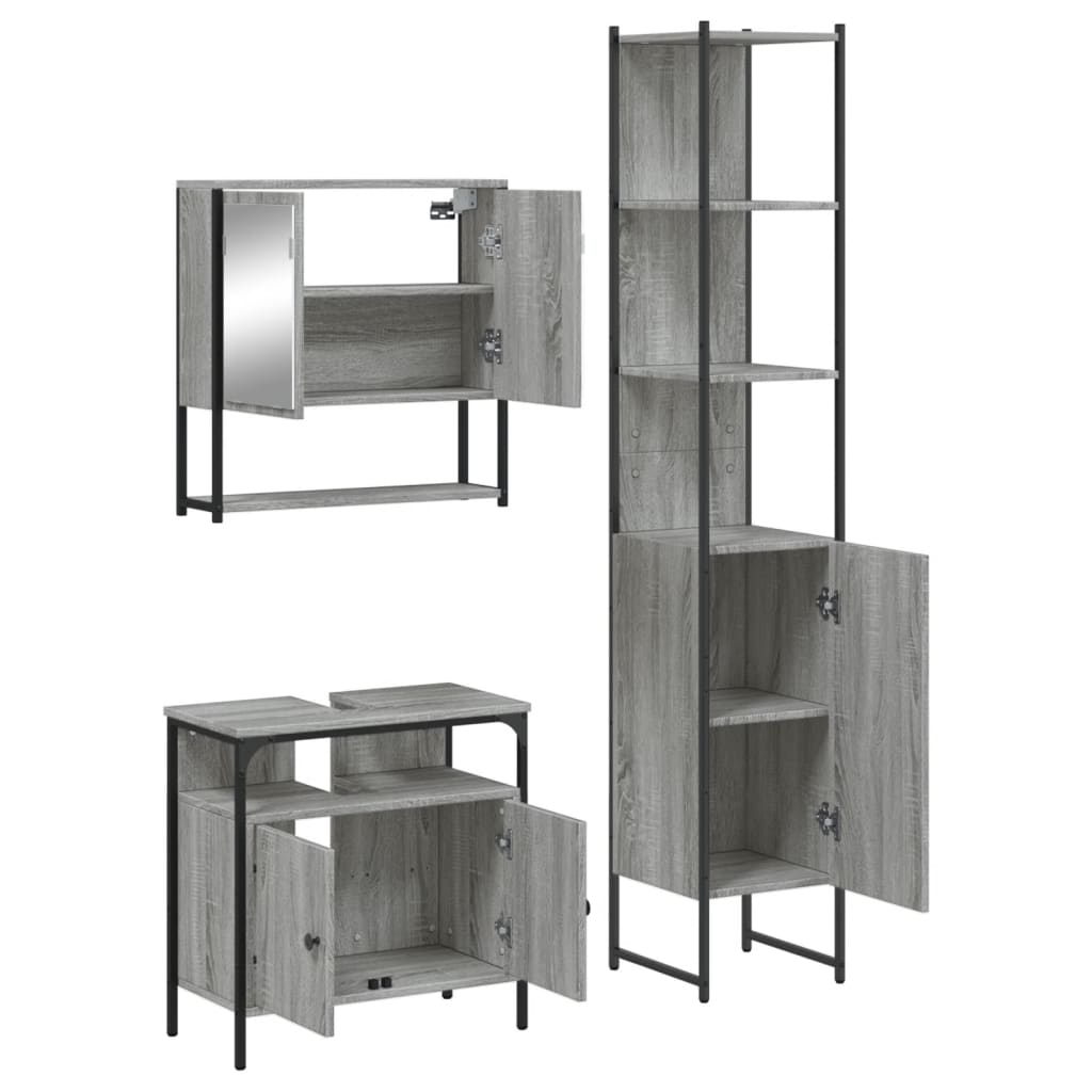 Set Mobili da Bagno 3 pz Grigio Sonoma in Legno Multistrato | homemem39