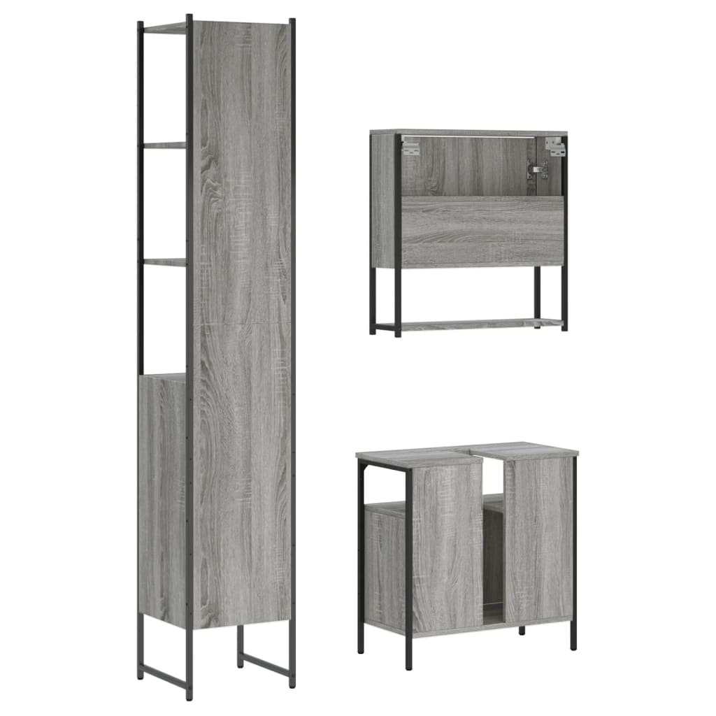 Set Mobili da Bagno 3 pz Grigio Sonoma in Legno Multistrato | homemem39
